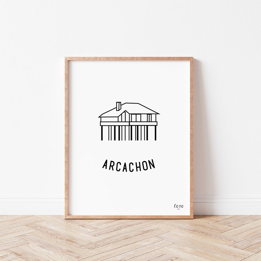 Affiche France, Arcachon - Fere, illustration et décoration en noir et blanc