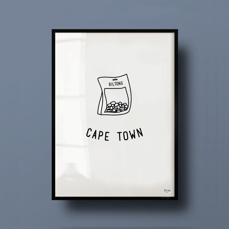 Affiche Monde, Cape town - Fere, illustration et décoration en noir et blanc