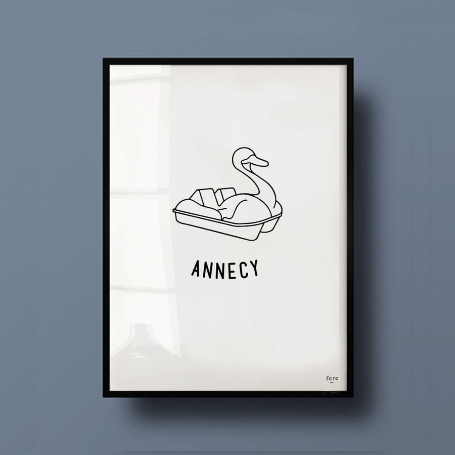 Affiche France, Annecy - Fere, illustration et décoration en noir et blanc