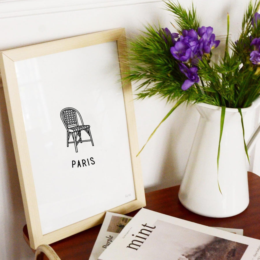 Affiche Paris, terrasse - Fere, illustration et décoration en noir et blanc 