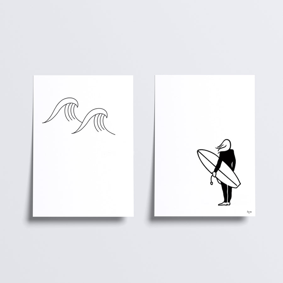 Affiche les sportifs - Le surf - Fere, illustration et décoration en noir et blanc