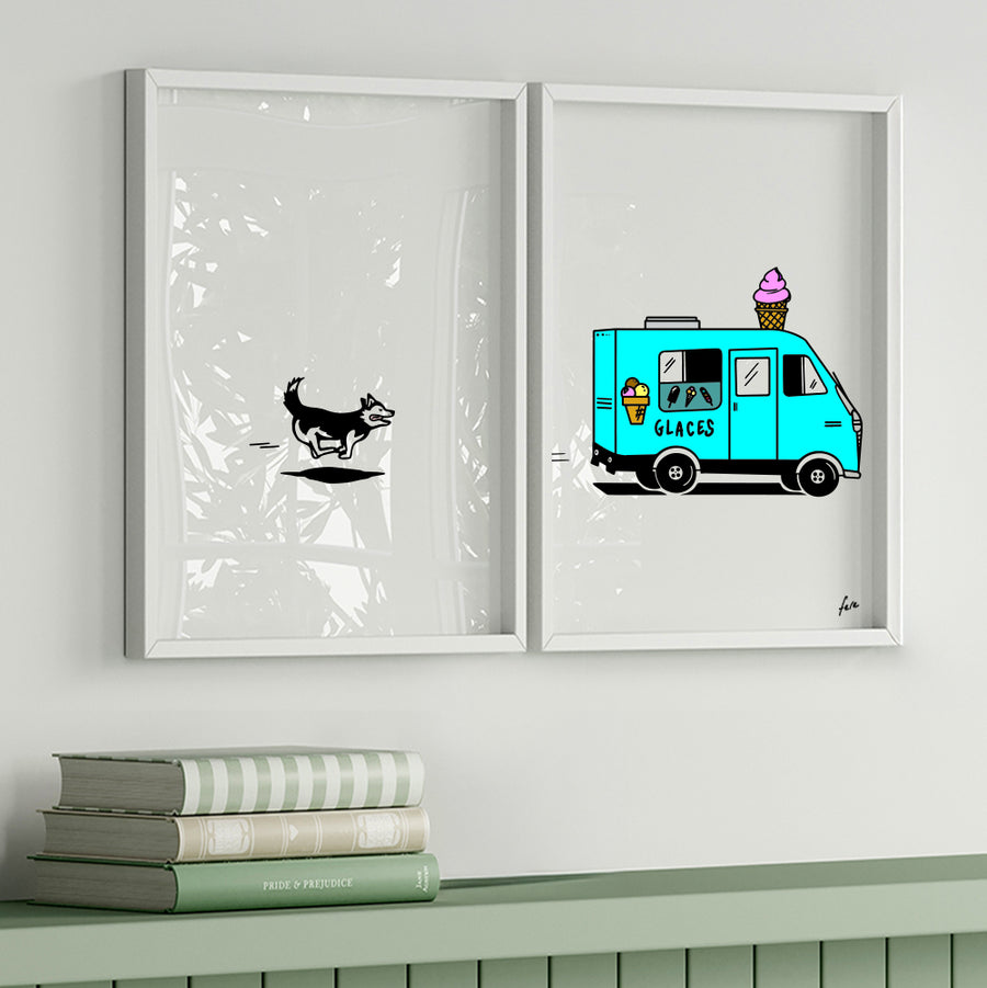 Duo d'affiches colorées les chiens - Husky camion de glace