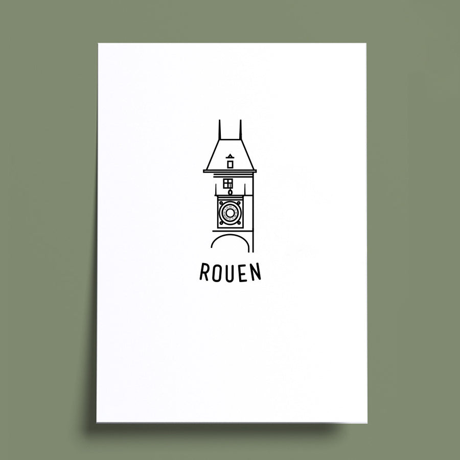 Affiche France, Rouen - Fere, illustration et décoration en noir et blanc