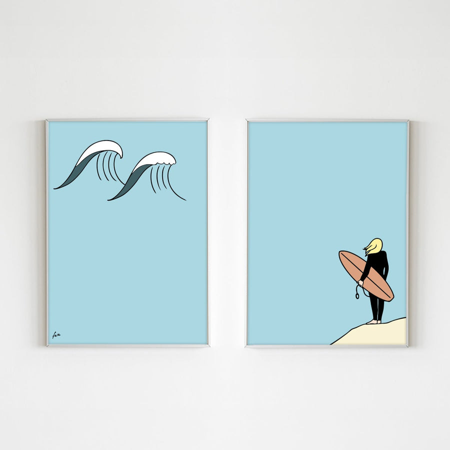 duo affiche surf minimaliste, décoration surf moderne, illustration surf, jet d'encore, déco sportive élégante