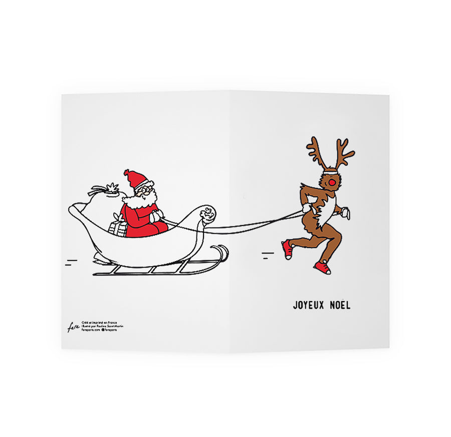 Carte Noël Père Noël et renne