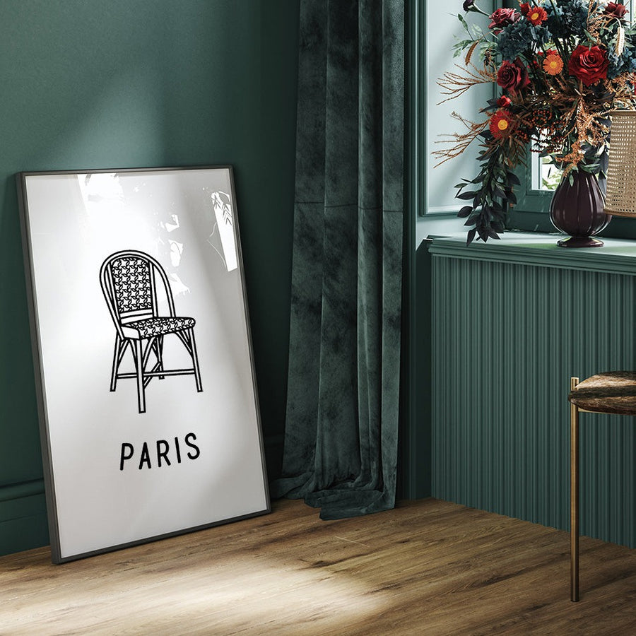 Affiche Paris, terrasse - Fere, illustration et décoration en noir et blanc