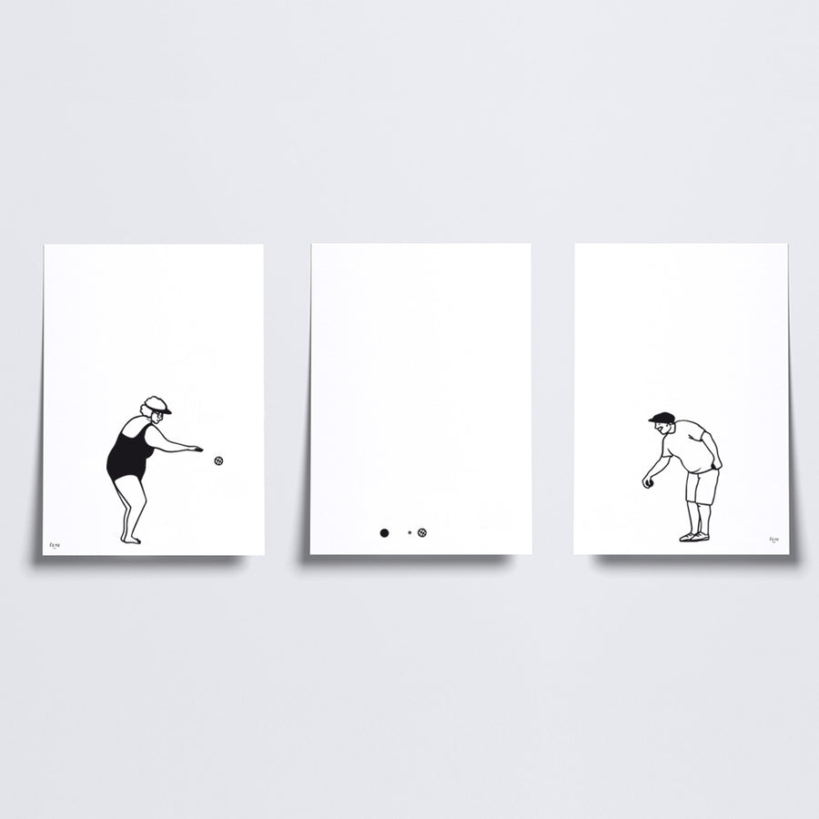 Trio d'affiches les sportifs - La pétanque triptyque
