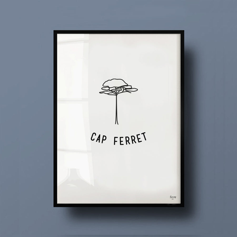 Affiche France, Cap Ferret - Fere, illustration et décoration en noir et blanc 