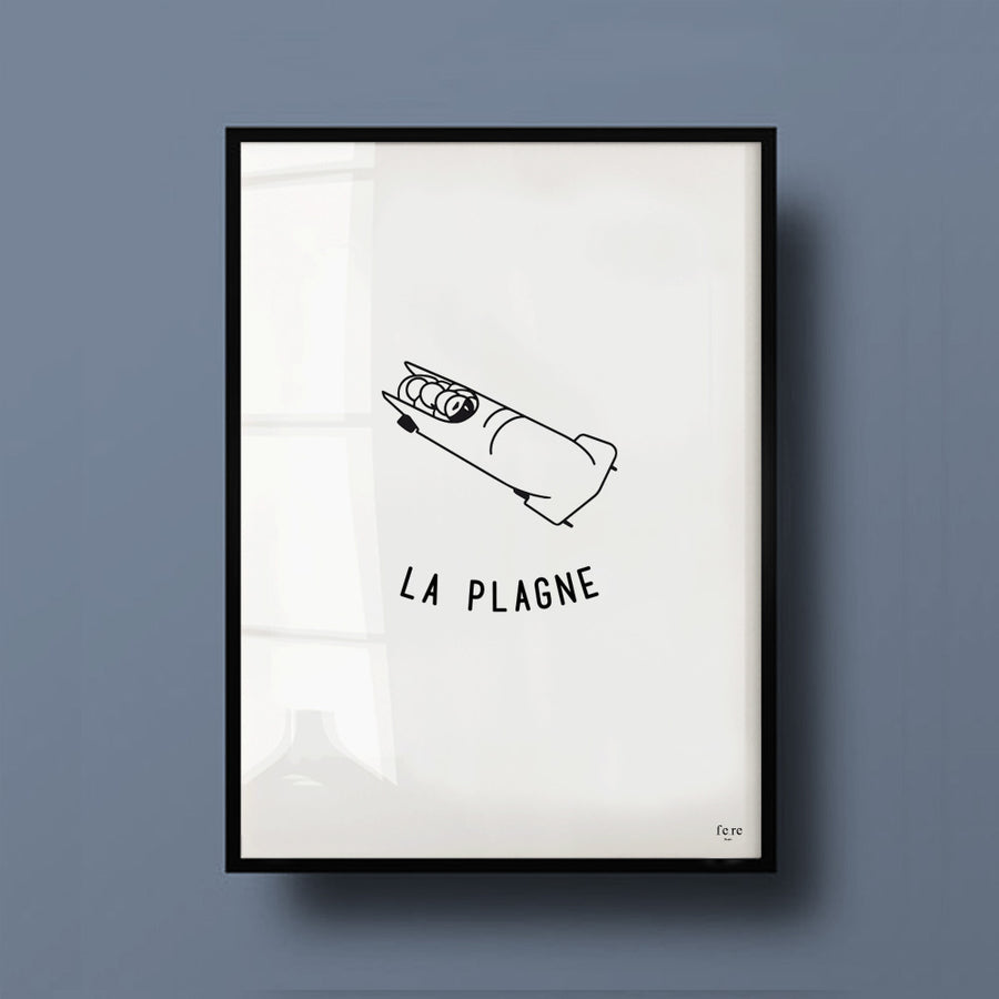 Affiche France, la plagne bobsleigh - Fere, illustration et décoration murale en noir et blanc