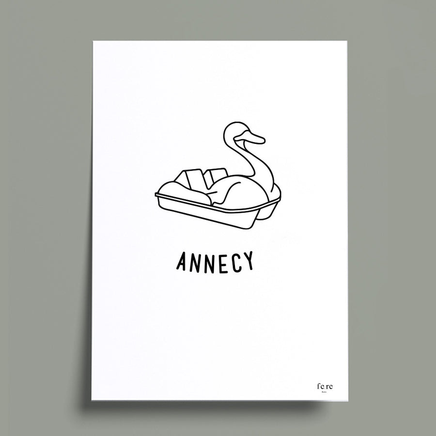Affiche France, Annecy  illustration et décoration en noir et blanc fere