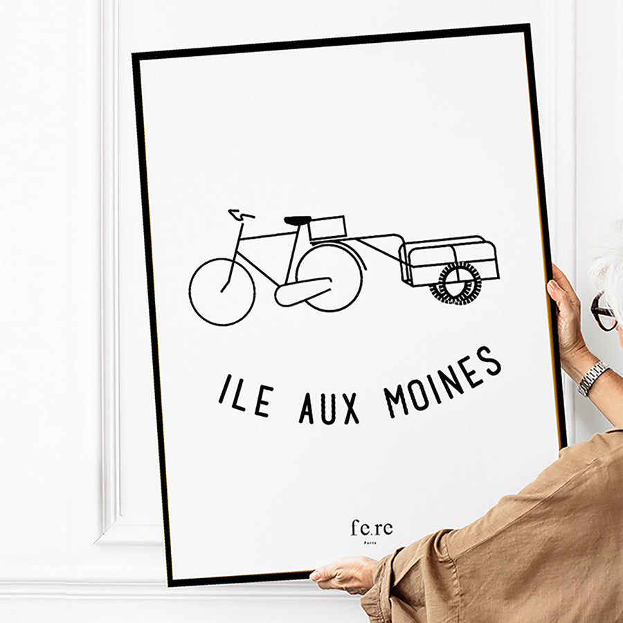 Affiche France, Île aux moines - Fere, illustration et décoration en noir et blanc