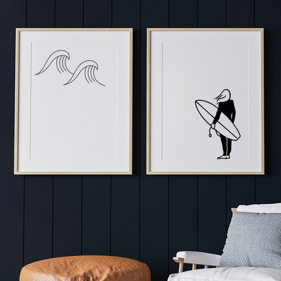 Affiche les sportifs - Le surf - Fere, illustration et décoration en noir et blanc
