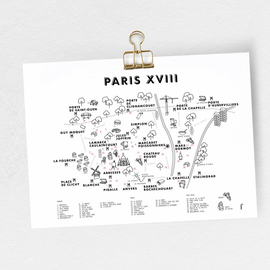 paris 18 eme arrondissement fere illustration plan paris affiche decoration