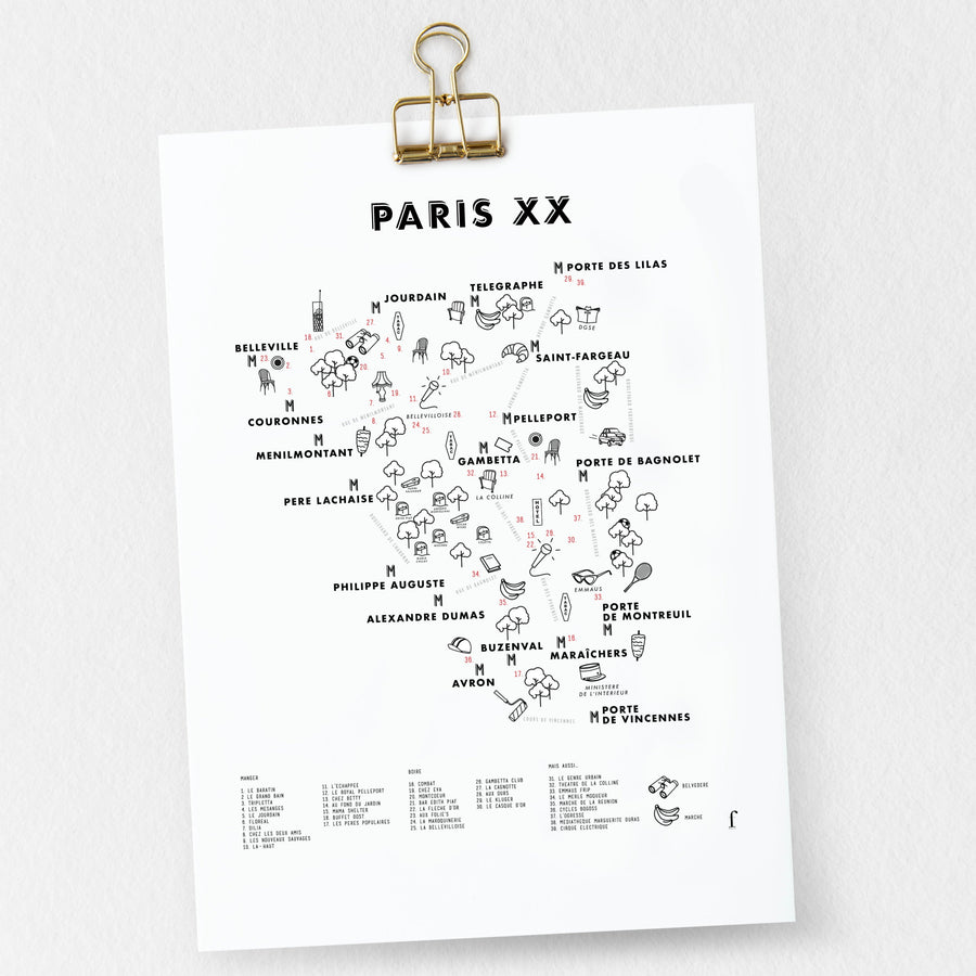 Affiche Quartier parisien 20ème - Fere, illustration et décoration en noir et blanc