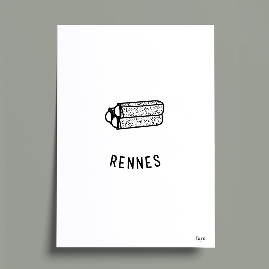 Affiche France, Rennes - Fere, illustration et décoration en noir et blanc mur