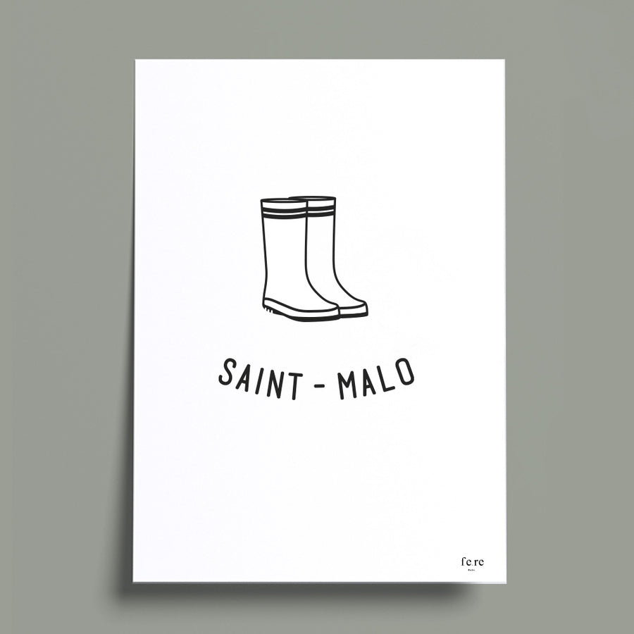 Affiche France, Saint Malo - Fere, illustration et décoration en noir et blanc