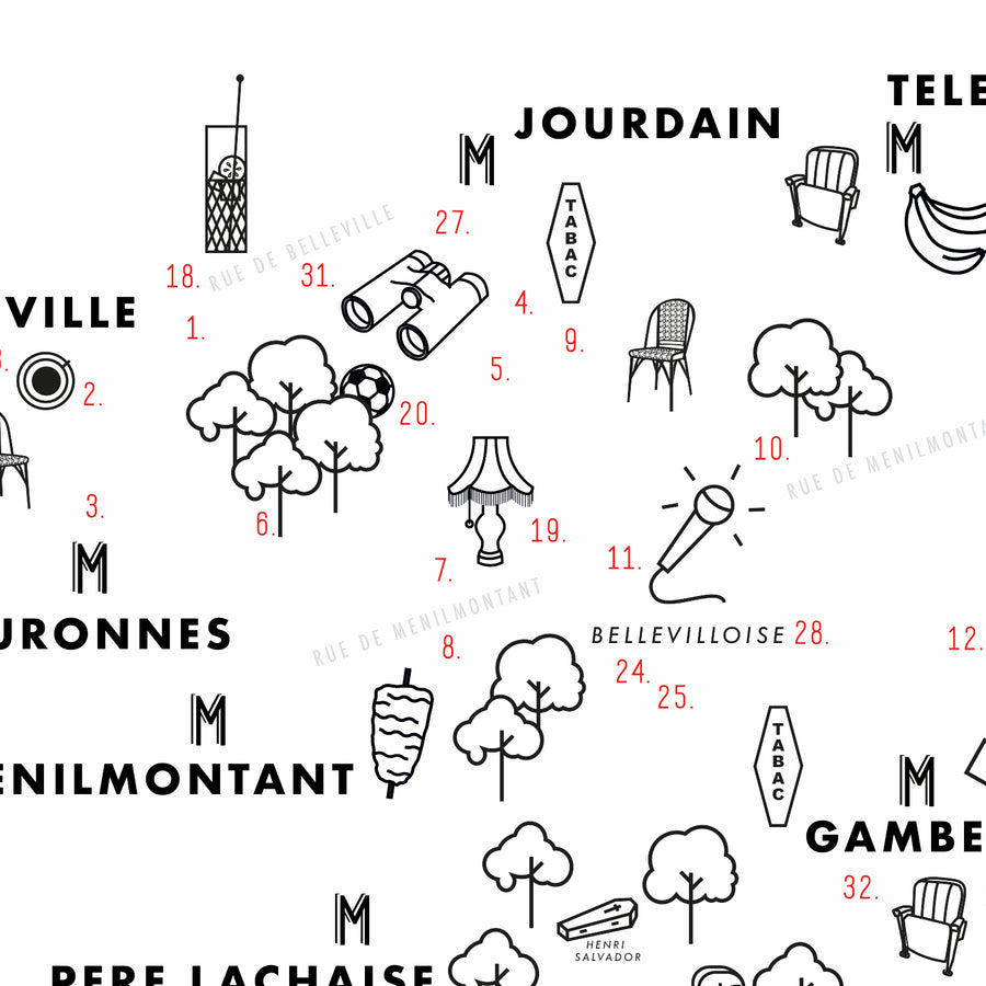 Affiche Quartier parisien 20ème - Fere, illustration et décoration en noir et blanc